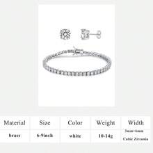 MDFUN 18K白金镀层网球手链耳环套装，3毫米圆形立方氧化锆网球手链和6毫米立方氧化锆耳环套装，男女皆宜 - 白色 - 查看 18