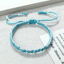 1条优雅编织手链 双色编织手工水波纹手链 时尚百搭旅行饰品 - 編織線 - 查看 3