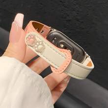 猫爪图案双扣小米手环10/9/8表带，适用于NFC版本，可爱撞色设计，皮革铆钉表带，可调节，创意时尚女士腕带，智能健身手表替换表带 - 彩色 - 查看 12