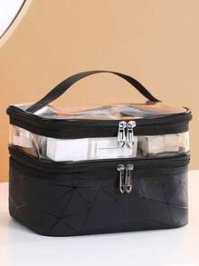 1 Piece Double Layer Large Capacity Cosmetic Bag Transparent Solid Color Toiletry Bag Portable Large Capacity Travel Cosmetic Storage Bag Beauty Tool Storage Bag Storage Cosmetic Storage Box Cosmetic Box Make Up Bag - Multicolor - View 21