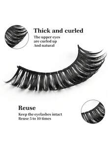 10 Pairs Natural Look D-Curl Faux Mink Lashes, Thick Cat Eye Lashes, Cartoon Lashes, Strip Lashes - Black-03 - View 7