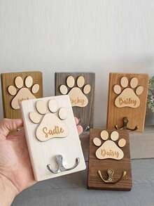 个性化定制文字牵引绳挂钩，定制名字木质墙钩，可定制卡通文字装饰挂钩，猫咪时尚款，个性化木质狗牵引绳挂架，狗绳收纳架，手工狗牌，牵引绳收纳，木质标牌 - 彩色 - 查看 3
