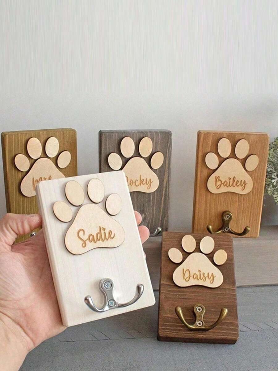 Customized Text Hook, Customized Name Wooden Wall Mounted Dog Leash, Customizable Cartoon Word Decor Hook, Fashionable Cat, Personalized Wooden Dog Leash Hook, Dog Leash Rack, Handmade Dog ID Tag, Leash Storage