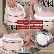 1/2/3/4pcs Round Stainless Steel Premium Solid Color Lunch Boxes With Lids, Multi-Layer Compartments, Multifunctional, High-Temperature Resistant, Strong Sealing, Heat-Insulated, Portable With Handle And Vent Valve, Made Of Materials, Adaptable To Various Scenarios. Suitable For Home, Kitchen, Restaurant, Office, Students, Hospitals, Visiting Relatives, Picnics, Camping, And Travel. - Pink - View 7