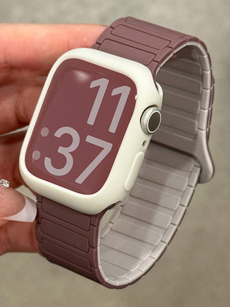 Bộ 1 dây đeo đồng hồ silicon khóa từ hai màu + hộp đựng, phù hợp với đồng hồ 46mm 38mm 40mm 41mm 42mm 44mm 45mm 49mm, dây đeo màu kẹo dễ thương kèm hộp bảo vệ, tương thích với các dòng Series 11 10 9 8 7 6 5 SE Ultra 2