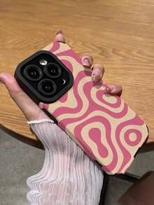 1pc Fashionable Retro Pink Wavy Striped Faux Leather Texture Shockproof Anti-Fingerprint Phone Case, Suitable As Birthday/Holiday Gift For Friends, Family, Couples, Compatible With Apple & Models - Multicolor - View 5