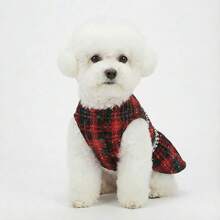 1件宠物狗连衣裙，红色格子公主风宠物连衣裙，适合小型/中型/大型犬猫，日常穿着 - 紅色 - 查看 9