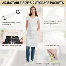 Chef Apron For Men And Women Wash Free Bib Apron With 2 Pockets Water & Oil Proof Adjustable Aprons,White - White - 查看 5
