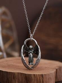 1件复古天使翅膀项链，独特，适合男士，秋冬季毛衣链 - 銀色 - 查看 1