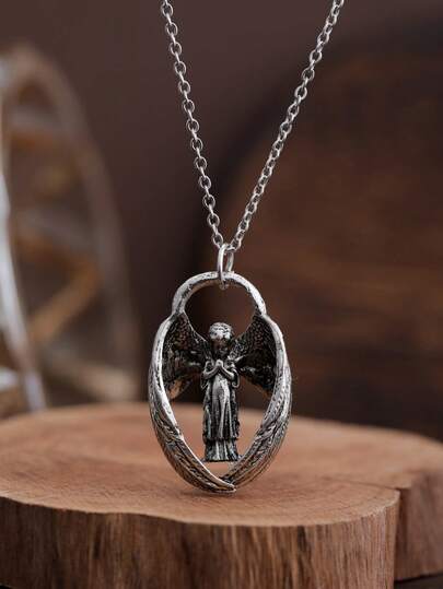 1pc Vintage Angel Wings Necklace, Unique, Suitable For Men, Autumn/Winter Sweater Chain