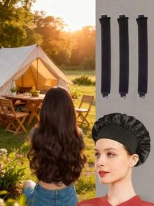 4 Pcs Heatless Hair Curler Set: 1 Wide Satin Shower Cap + 3 No-Heat Curling Rods, Damage-Free Hair Styling Tools - Multicolor - View 17