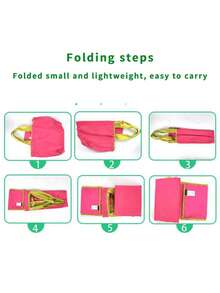 Large Capacity Drawstring Closure Washable Grocery Shopping Tote Bag, Foldable Handheld Storage Bag (All Printed Letters Random) - Hot Pink - View 6