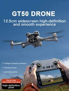 New GT50 HD Drone With Remote Controller, Equipped With 5.64-Inch Real-Time Display Screen To View Aerial Footage - Grey - View 3