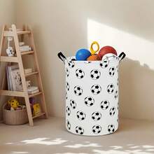 1 pieza Cesta de almacenamiento grande con estampado de fútbol, Cesta de lavandería/Baño/Decoración del hogar/Caja de almacenamiento circular plegable, Cestas/Cajas/Ropa, Cestas de lavandería - Multicolor - Ver 2