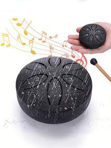 3英寸迷你钢舌鼓，6音，户外花园雨铃，钢鼓，花园雨铃，迷你手鼓，乐器，空心迷你鼓，钢弹簧鼓，碳钢手鼓，雨铃，打击乐器 - 彩色 - 查看 3