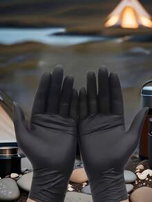 100/50 pares de guantes de nailon negro premium sin polvo. Sin polvo, engrosados, resistentes a la abrasión, a prueba de pinchazos, impermeables y resistentes al aceite, antideslizantes, muy elásticos, duraderos y resistentes a las manchas. Adecuados para limpieza, limpieza de cocina, bodas, decoración del hogar, decoración de habitaciones, utensilios de cocina, accesorios de cocina, almacenamiento, picnics, bolsas pequeñas, paraguas, pintura y cumpleaños (embolsados). - Negro - Ver 10