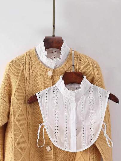 女士可拆卸高领假领 | 白色荷叶边立领设计 | 多功能半衬衫假领，适合休闲和正式场合穿着 | 可手洗，质地光滑 | 非常适合搭配毛衣和西装，提升时尚感 | 优雅配饰 | 涤纶领