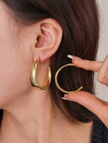 6-30pcs Gold-Plated Flower Petal & Geometric Textured C-Shaped Earring Set, Suitable For Daily Wear, Great Gift For Family, Friends And Girlfriends - Yellow Gold - View 8