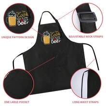 ZOORON Funny Black Chef Aprons For Men Adjustable BBQ Grill Kitchen CooFKing Aprons With Pockets, Grill Accessories,KisstheCookandBingHimaBeer - KisstheCookandBingHimaBeer - 查看 4