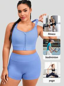 1 Stück Sport-BH für Damen in Große Größen, mit Frontreißverschluss, Lift & Halt, Freizeitbekleidung - Blau - Übersicht 6