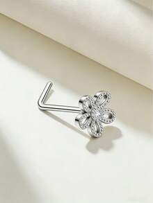 1 件装精致不锈钢镀金/镀银水晶镶嵌花朵及彩色锆石设计 L 形鼻钉，女士适用 - 适合日常佩戴、派对及时尚造型