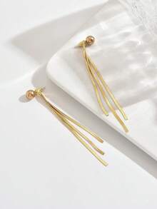 1 Pair Gold Tassel Earrings With Snake Chain & Beads, Elegant & Luxurious Long Earrings - Yellow Gold - View 4