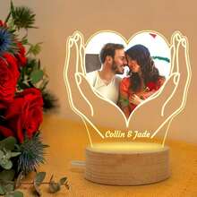 Customized Memorial Night Light With Picture Frame, Personalized Gifts For Mothers Birthday Thanksgiving Valentines Fashionable,Colorful,Contracted,Kawaii,Y2K,Minimal Chic,Cute Custom - Hands Holding Heart - View 9