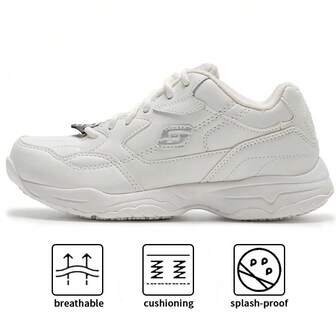 Skechers 76555-WHT Sapatos Panda Casuais, Leves e Acolchoados, para Caminhada Esportiva Diária Feminina