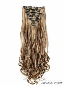 7件套16夹合成24英寸长卷发假发，耐热发夹，渐变黑棕金色女士假发 - 彩色 - 查看 3