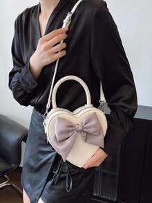 1件酒红色、樱桃红色、心形丝带蝴蝶结装饰可爱韩版女士单肩包、时尚斜挎包，是送给女朋友的理想情人节礼物 - 白色 - 查看 9