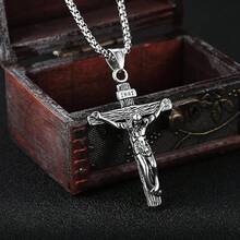 Jesus Christ INRI Pendant Necklace Suitable Teenagers Women Men Matching 24inch Stainless Steel Chain - Bạc - Xem 2