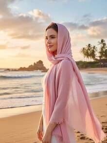 1pc New Simple Fashion Classic Versatile Soft Skin-Friendly Sunscreen Shawl, Suitable For Daily Wear, Multi-Functional Polyester Material Bamboo Pattern Tassel Rectangular Women Scarf, Hijab, Shawl