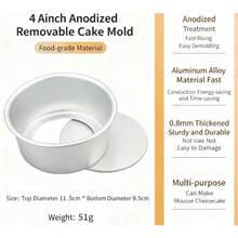 1pc Detachable Halloween Celebration 4"/ 5"/ 6"/ 7"/ 8"/ 9"/ 10"/ 12"/ 14" Round Anodized Removable Bottom Cake Pan, Aluminum Alloy Baking Mold For Sponge Cake - 銀色 - 查看 4