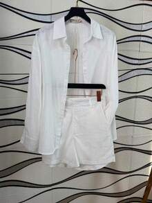 Linen Shirt And Shorts Set (2 Pieces) - White - View 2