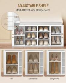 HEXCELEN Coat Rack With Shoe Bench, Wardrobe With Mirror, Shoe Storage, 10 Hooks, Adjustable Shelves, Freestanding, For Entrance Area, Hallway, 35.5 X 100 X 185 Cm, White - White - View 5