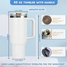 40 Oz Tumbler With Handle Quenchers ProTour Detachable Flip Straw Lid TumblerVacuum Insulated Tumblers With Top Leak Proof Lids And Flip Straw Reusable Insulated Cup Cream White 40 Oz - Màu be - Xem 7