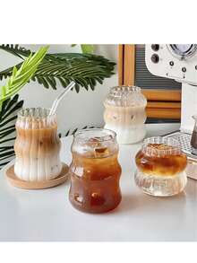 1个装 ins风透明玻璃咖啡杯 高硼硅玻璃材质 耐热防烫 日常饮用/办公通勤/送给女朋友 冰咖啡杯 冷饮果汁杯 创意波浪水杯 酒吧及家居必备 情人节/母亲节/毕业季 - 彩色 - 查看 6