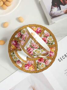 1pc Set Premium Coffee Cup And Saucer, Ceramic Material, Pink Cup And Saucer, Coffee Utensils, Suitable For Home, Office, Cafe Use - Multicolor - View 2