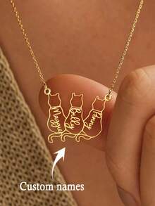 1pc Custom Pet Cat Cut-Out Name Necklace, Customizable 1-3 Names, Custom Name Necklace, Minimalist Necklace, Pet Name Custom Necklace, Personalized Gifts, Women's Necklaces, Custom Necklaces, Women's Jewelry, Cat Commemorative Gifts, Cat Lovers Gifts, Christmas Gifts, Birthday Gifts - Multicolor - View 5