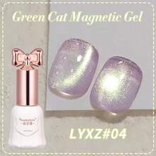 SHANGFEIYA 10毫升绿色猫咪磁性凝胶指甲油，超亮全息闪粉，半永久可卸UV LED猫咪凝胶指甲油