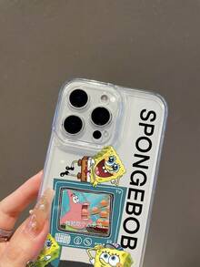 SpongeBob SquarePants 1pc Transparent Space Case Cartoon Spongebob & Letter Pattern Shockproof Phone Case Cover Compatible With Samsung/Apple 17/16/15/14/13/12/11Pro Max/12Pro/14Plus And Other Models - Multicolor - View 6