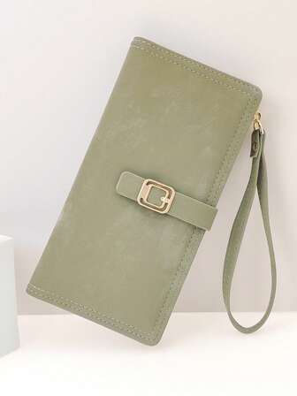 MINGYOU 女性用ロング財布 バックル付き かわいい スウィート デザイン、上品なジッパー式 学生マルチ機能財布 カードクリップ 学生ギフト