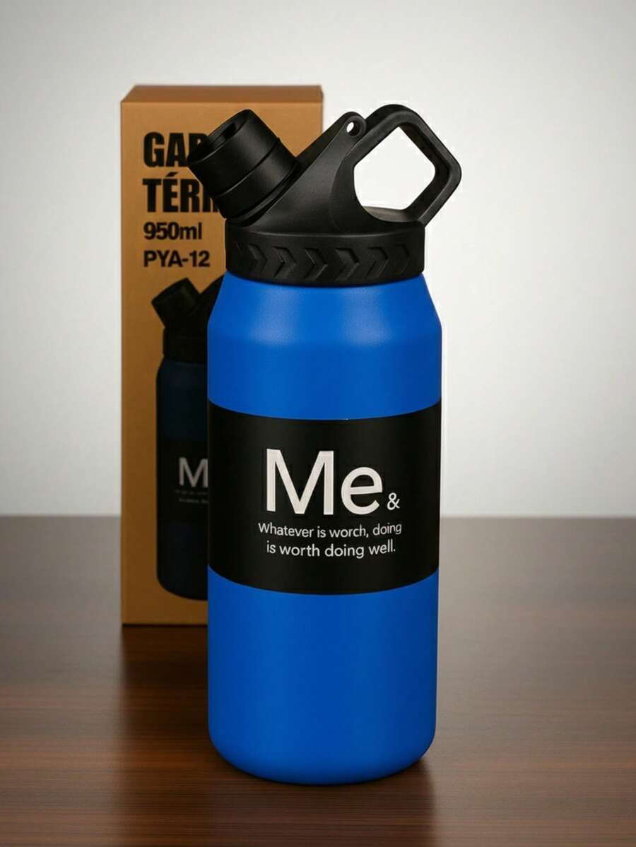 Botella térmica de acero inoxidable 950 ml. PYA-12 con tapa deportiva giratoria, doble pared aislante, mantiene bebidas frías y calientes 6 horas, diseños antiderrames, libre de BPA, ideal para oficina, gimnasio, viajes y uso diario - Azul - Ver 1
