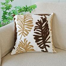 1pc Vintage Brown & Gold Leaf Embroidery Cushion Cover, Retro Botanical Texture Throw Pillow Case For Bed, Sofa - Multicolor - View 15
