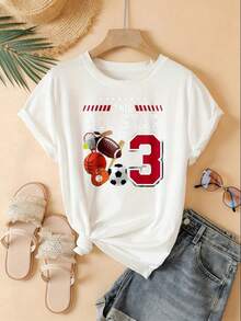 Fun Printed T Shirt This All Star Is 3 Sports Jersey T Shirt For Kids And Toddlers With Football Basketball Soccer And Tennis Design Black ColorSuitable  For Sports Activitiesholiday Partiesoutingssports T Shirt - 白色 - 查看 2