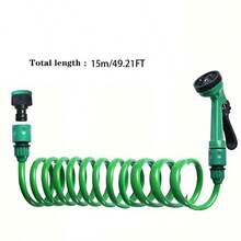 25/33ft Home Expandable Spring Coil Flexible Garden Hose With Multi-Function Spray Nozzle, Car Washing & Watering