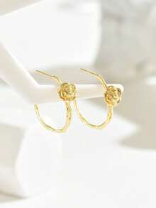 1对玫瑰花形耳环，简约浪漫风格，百搭休闲 - 玫瑰花耳圈 - 查看 9