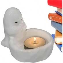Ghost Candle Holder - Cute Ghost Scented Candle Holder Tea Candle Holders Candle Holder with Little Ghost Warming Paws Scented Holder Home Halloween Decor and - 2,83 x 2,36 pulgadas/ - Ver 1