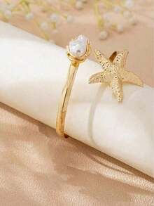 1pc Women's Fashionable New Starfish Bangle Open Baroque Pearl Style Bracelet, Suitable For Beach, Party, Wedding, Holiday, Music Festival, Gift - 臂章 - 查看 6