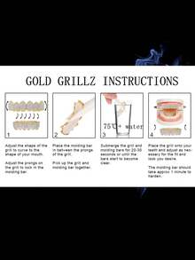 AINTTBY 1pc/2pcs Hip Hop 18K Gold Plated Teeth Grillz, 8 Teeth Shiny Gold Dental Grills, Unisex Halloween Party Costume